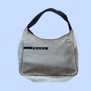 Prada SS 1999 Mini Grey Cotton Tweed Canvas Shoulder Bag